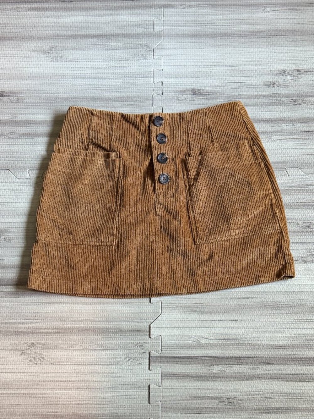 Altar'd State Women's Tan Corduroy Button Fly Mini Skirt